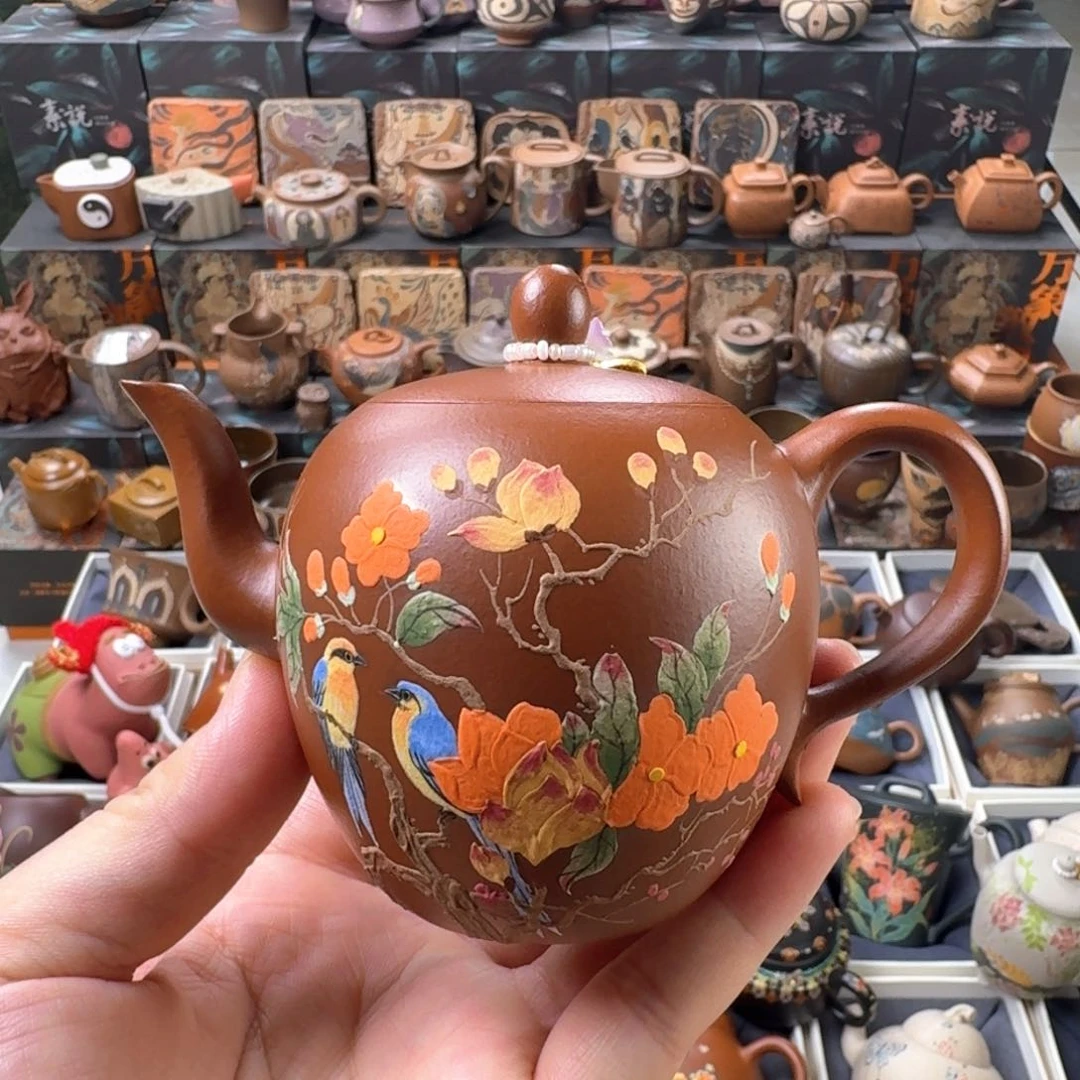 茶壶紫砂170cc花鸟美人尖
