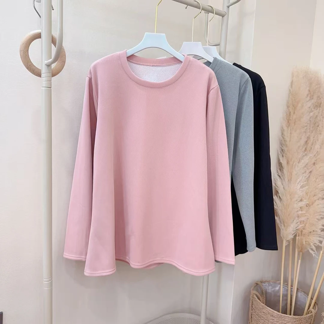 胖胖家*8656新款加绒收腰显瘦大版打底衫