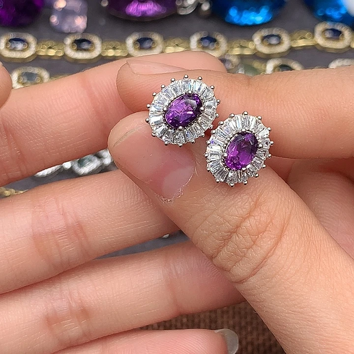 紫晶耳饰银S925镶嵌