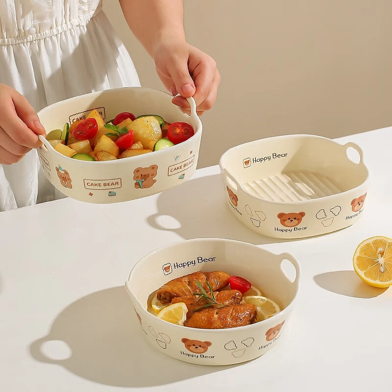 川岛屋空气炸锅专用碗陶瓷烤碗烤箱用方形双耳烤盘沙拉烘焙焗饭碗