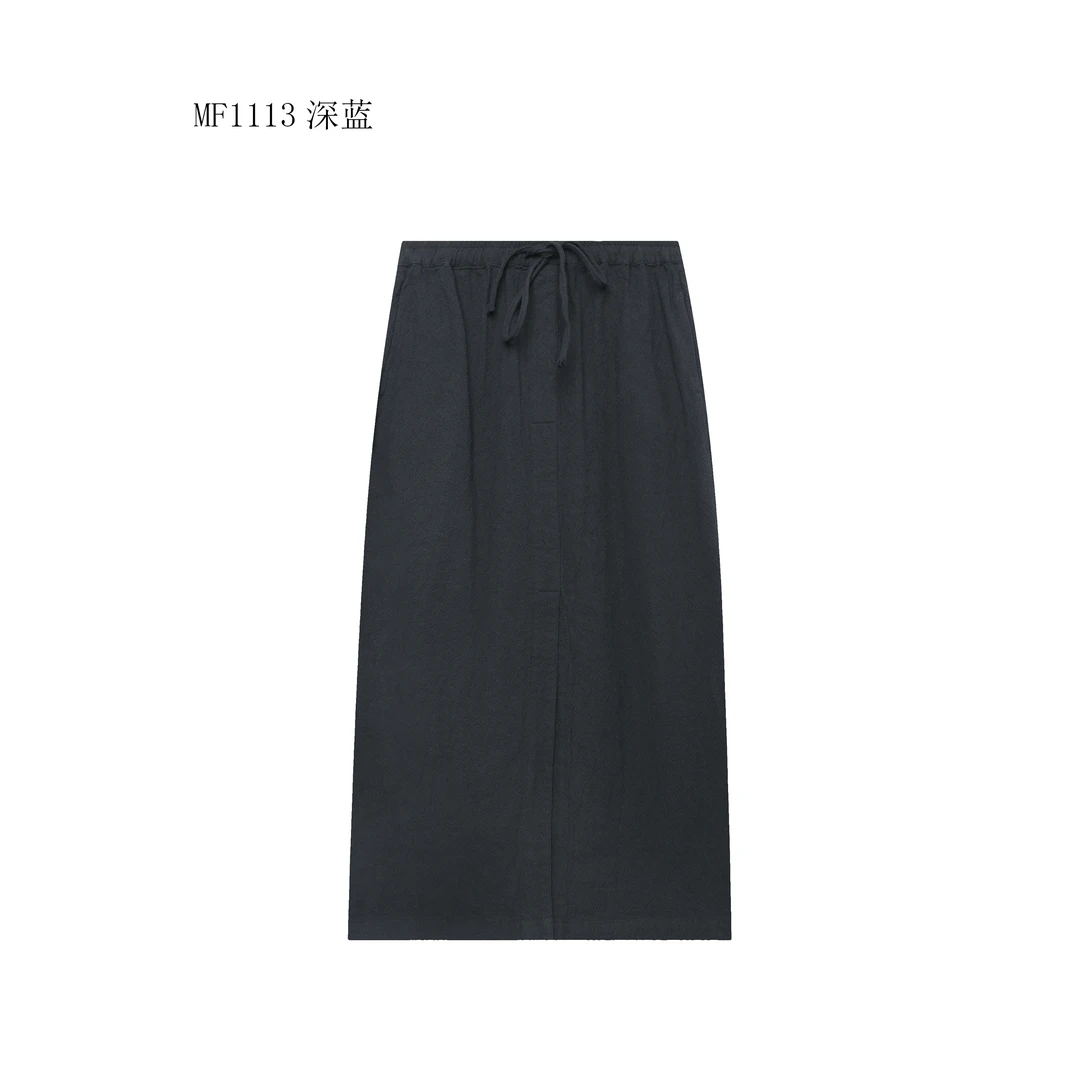 【麻訪家】MF1113深蓝文艺复古宽松休闲百搭直筒半身裙