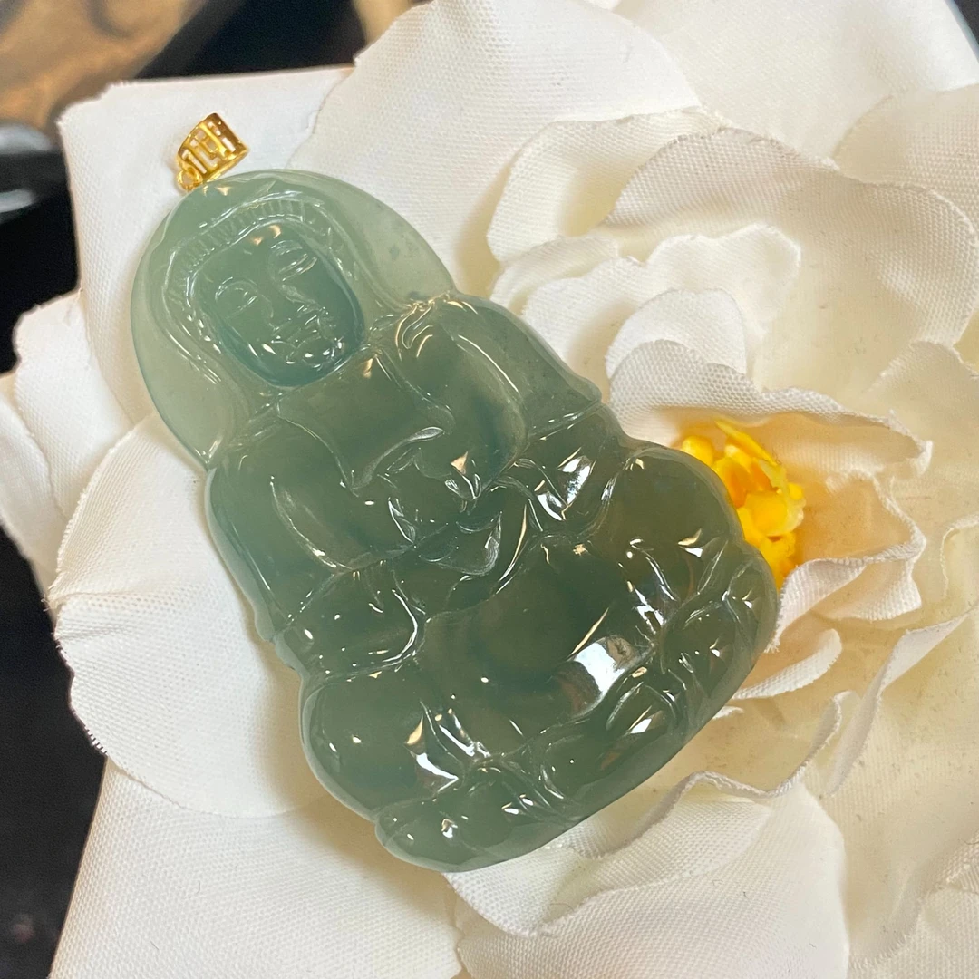 【白海波甄选】翡翠危料冰种观音吊坠18K金镶嵌CZH961