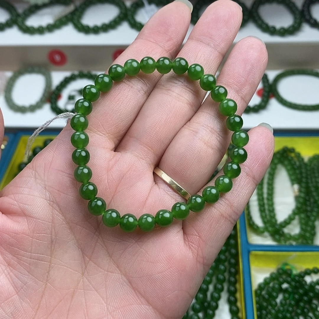 和田玉未镶嵌手串高冰辣阳绿