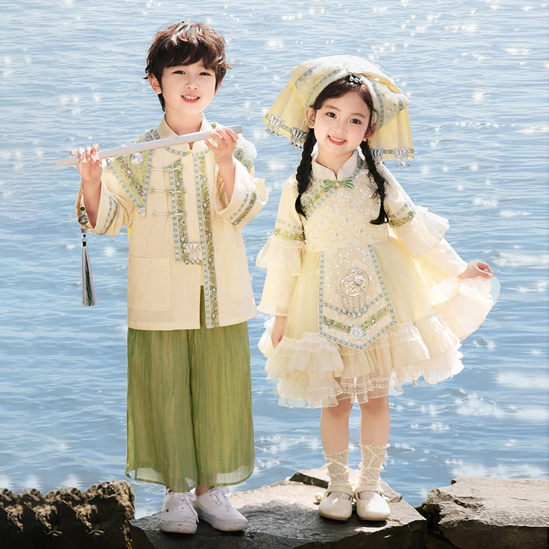 小孩演出服少数民族服装儿童广西三月三壮族女童男童苗族彝族服饰
