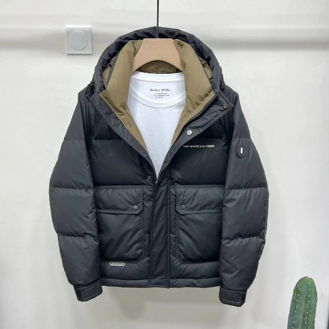 高品质冬季男士新款连帽撞色夹克时尚工装大口袋保暖男士外套