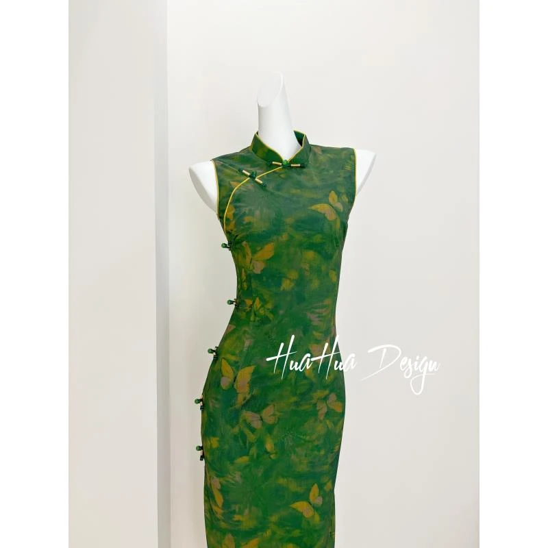 苏故里【澜兮】夏季植物花卉无袖低领日常新中式旗袍时尚气