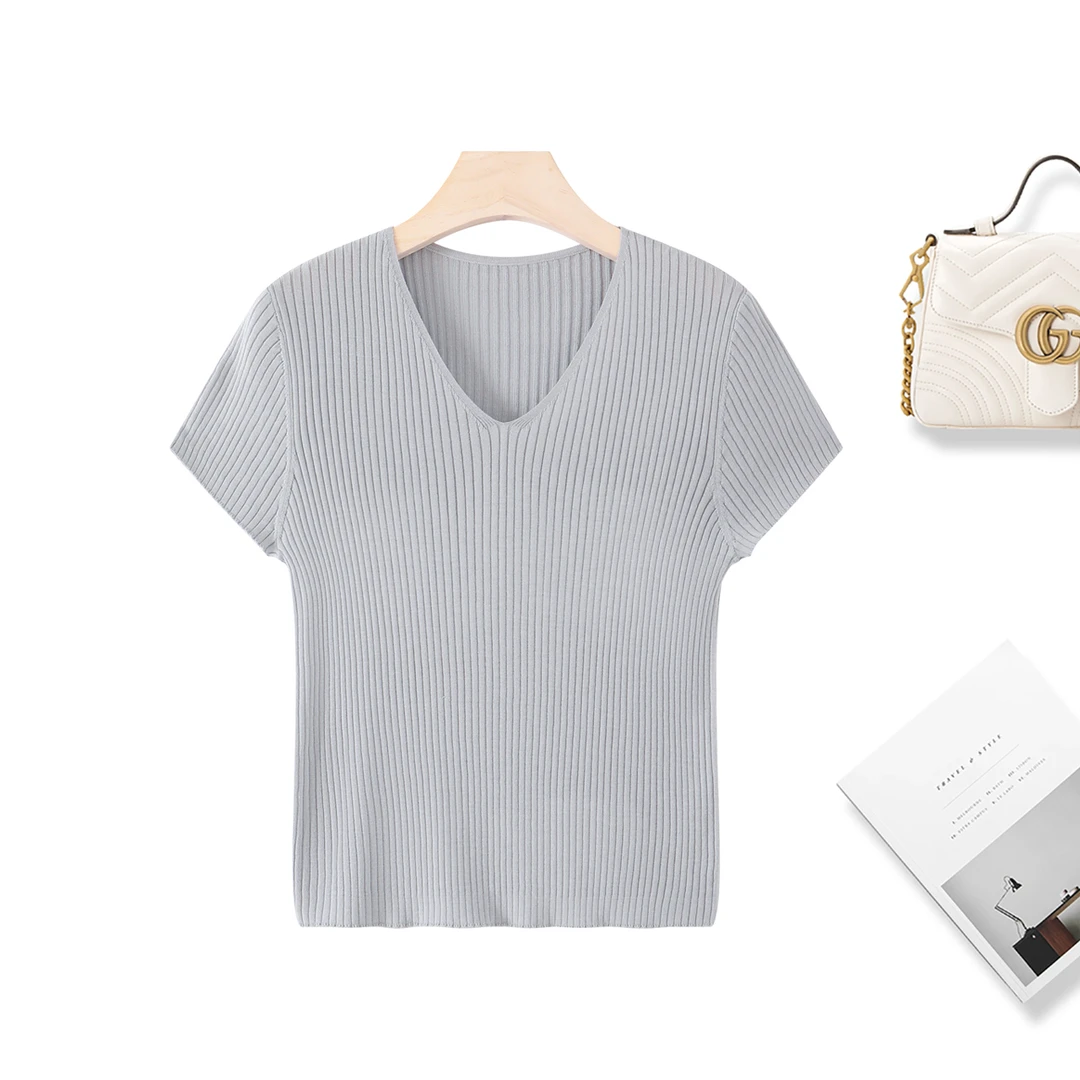 醋酸天丝2025夏季新款休闲坑条T恤女简约百搭上衣盛夏精品