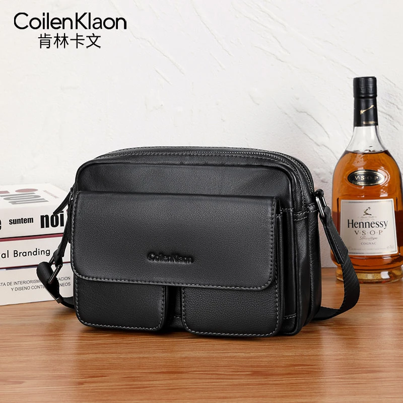 男士品牌斜跨包简约时尚休闲百搭潮流多功能青年真皮单肩包手机包