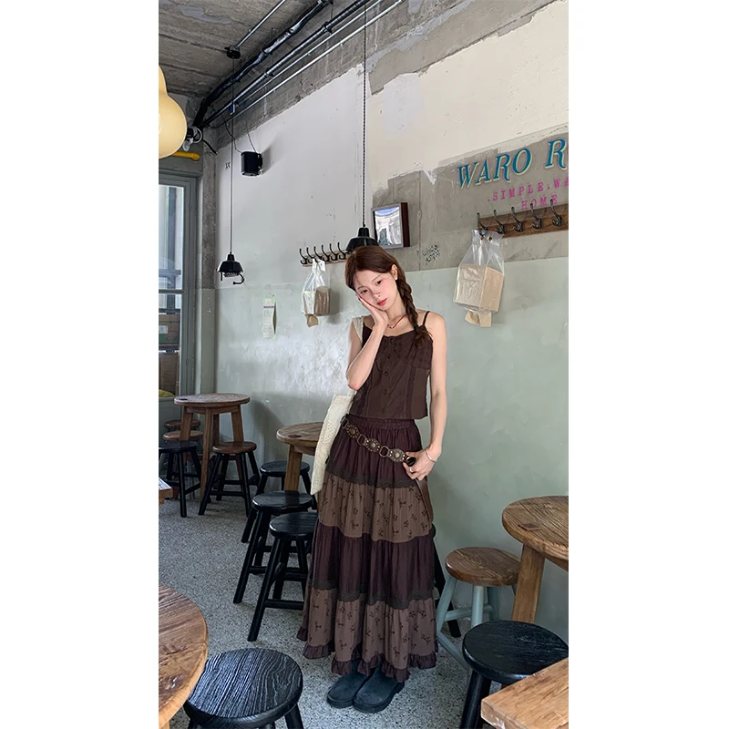 RAINY 甜美显瘦打揽吊带背心夏季女镂空单穿百搭单排扣短款上衣
