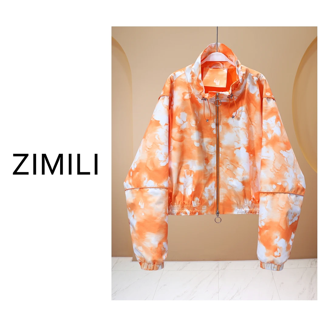 【子秋女装】2025设计师新小众时尚红棕橘撞色印花廓形外套6010