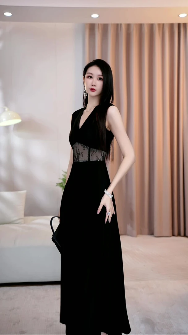 【方圆】花间影 夏季新款法式V领蕾丝腰拼接镂空显瘦连衣裙-VG0147