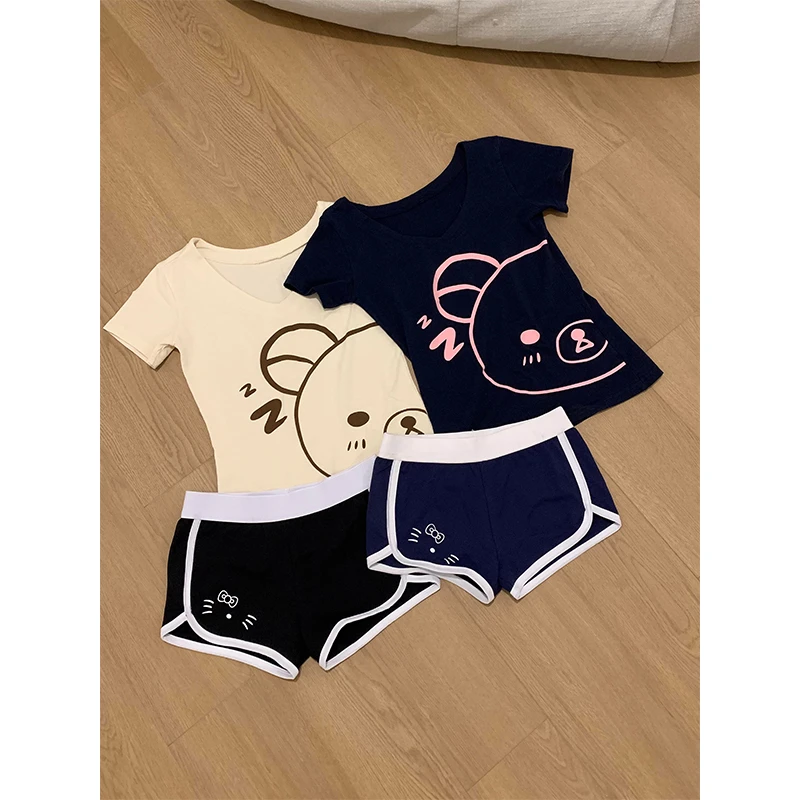 【可爱小熊】日系慵懒睡衣女夏季新款短袖运动短裤可外穿家居服套装