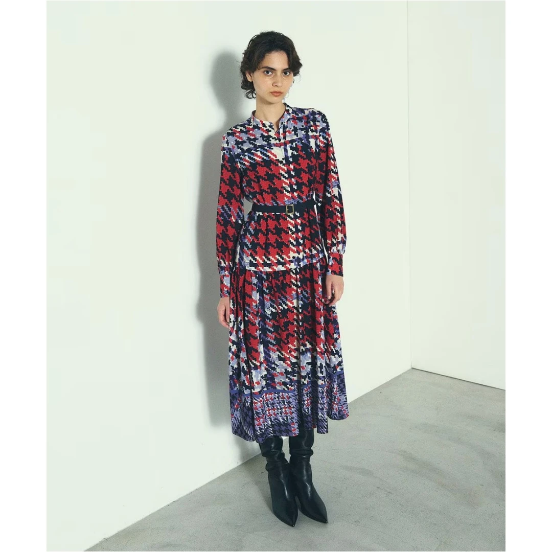 【DD外贸】 秋季新款 D 时尚几何图案设计感印花连衣裙