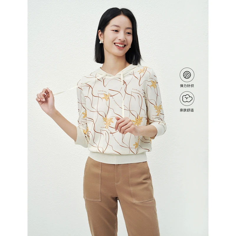 【欧若风】珂思25年小雏菊舒适休闲百搭宽松桑蚕丝毛衫EZ01768V1