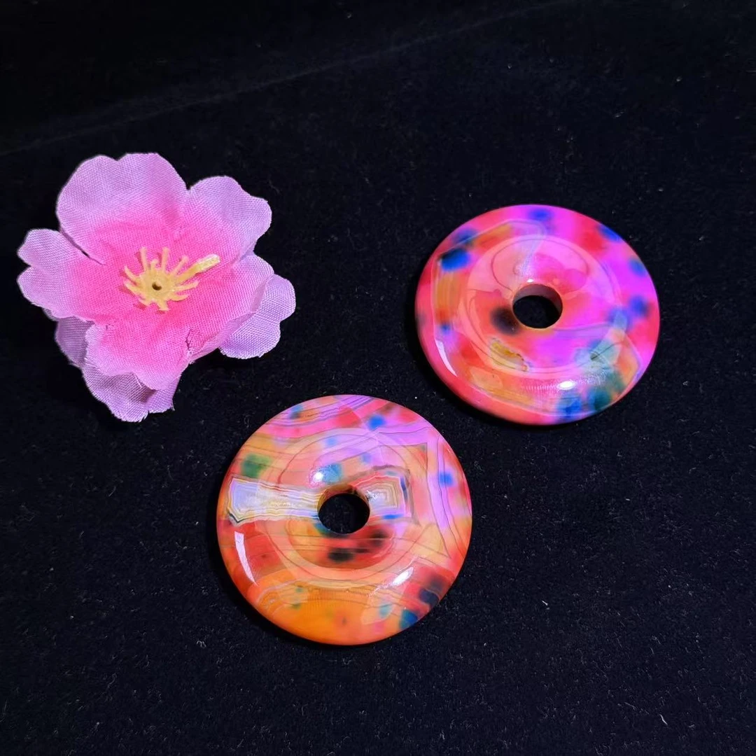 S8208-赤金五彩火焰霞光药王石玛瑙平安扣-配绳子-多样性只发一件