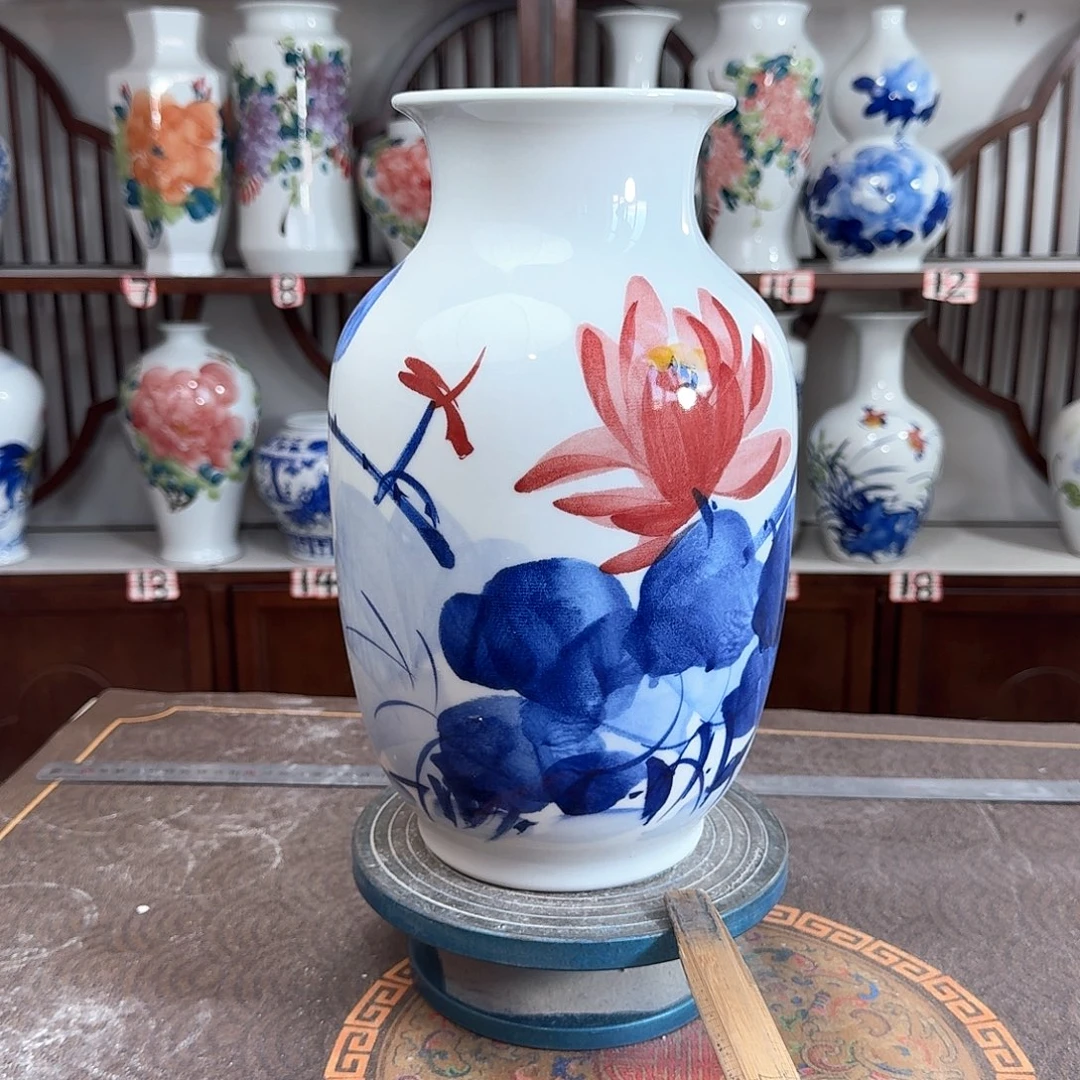 摆件景德镇陶瓷大冬红荷