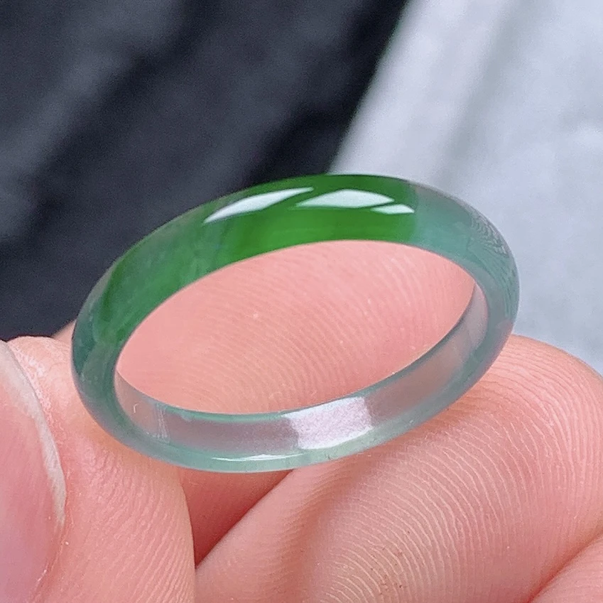 天然翡翠A货老坑冰种起胶飘绿翡翠戒指14-15号圈口内径17.1mm$73