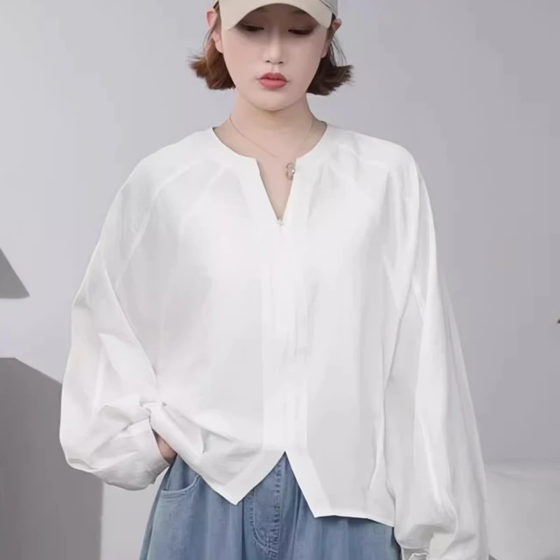 长袖蝙蝠衫2025秋季小个子衬衫女宽松百搭开衫超好看上衣时尚衬衣