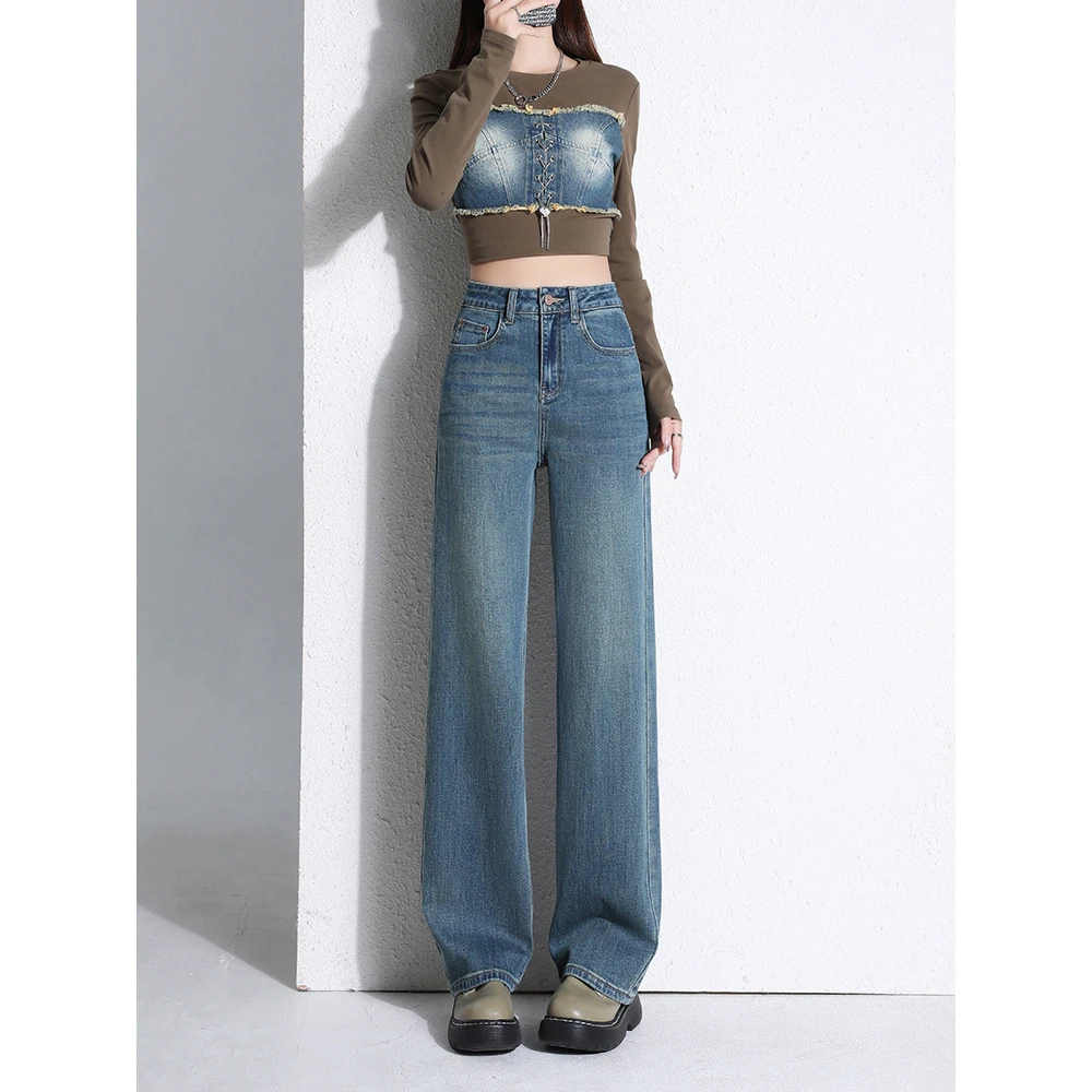 【柏林蓝】垂感牛仔裤显瘦高腰时尚百搭深色牛仔裤女8283