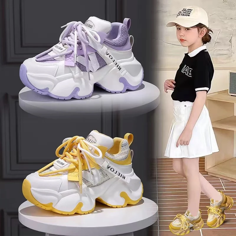 女童老爹网面透气运动鞋夏款春秋季新款透气百搭儿童鞋子女童夏鞋