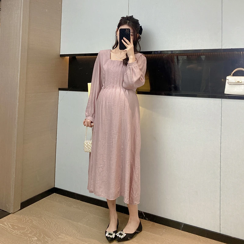 孕妇装春秋款温柔紫色连衣裙54837