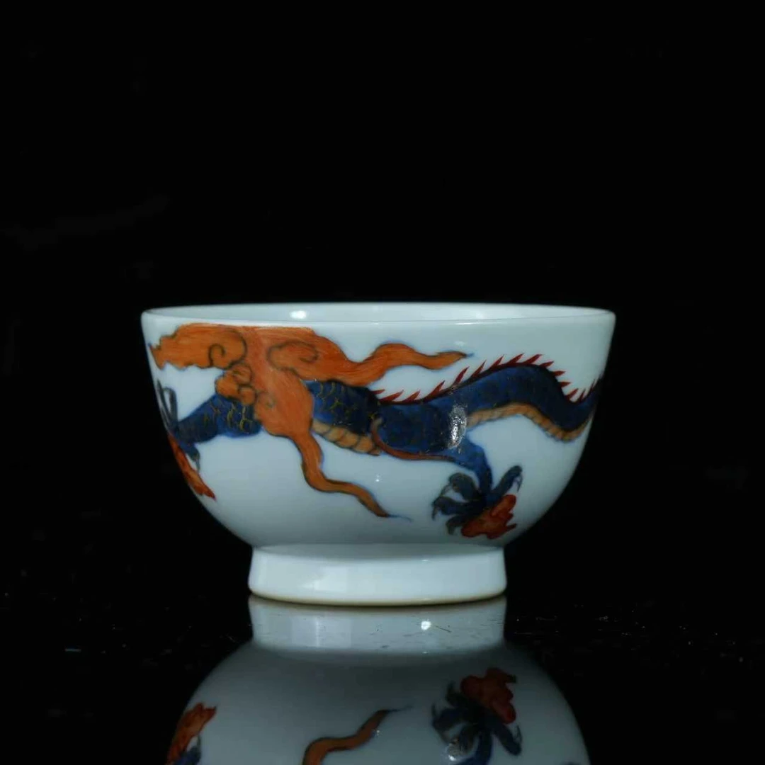 lot16456 6773 清乾隆 青花矾红过墙云龙纹茶园 D:7.5