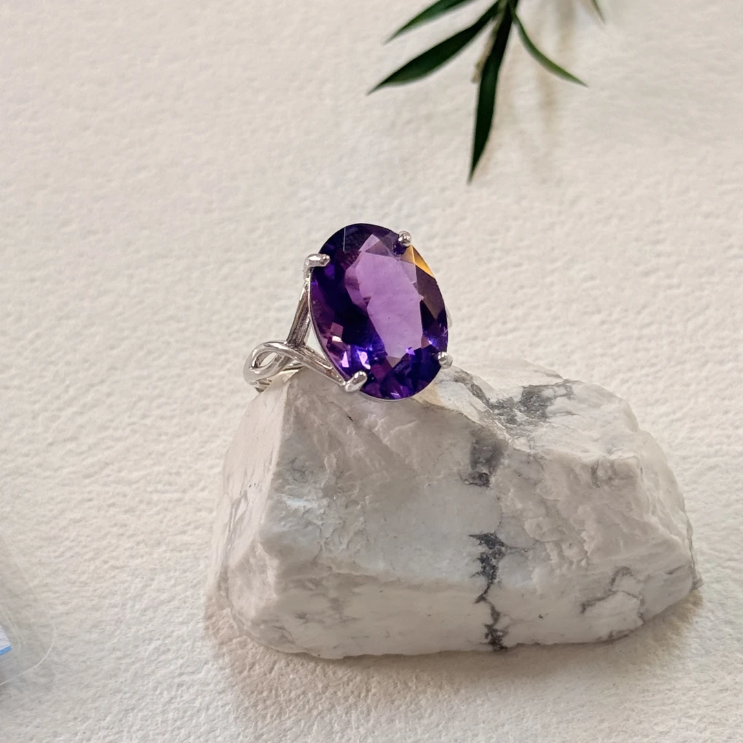 【六六中古】孤品简约紫水晶s925开口戒指aj6062