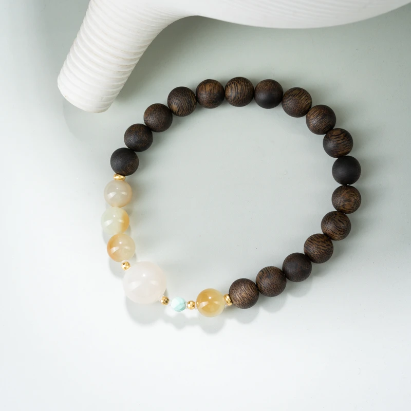 【焦糖布丁】18k藕粉糖白奇楠沉香0.8单圈手串