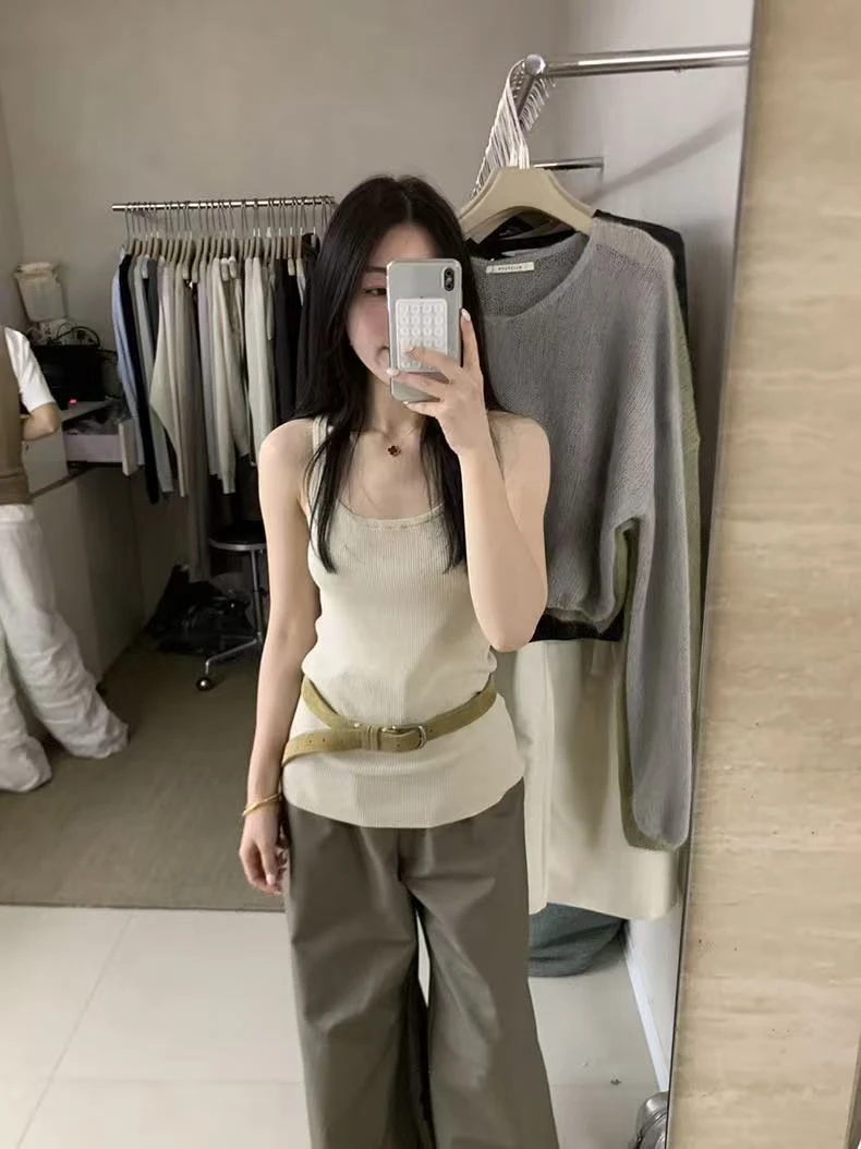 【素简】春季新款通勤U领亚麻针织背心休闲百搭显瘦无袖上衣A5036