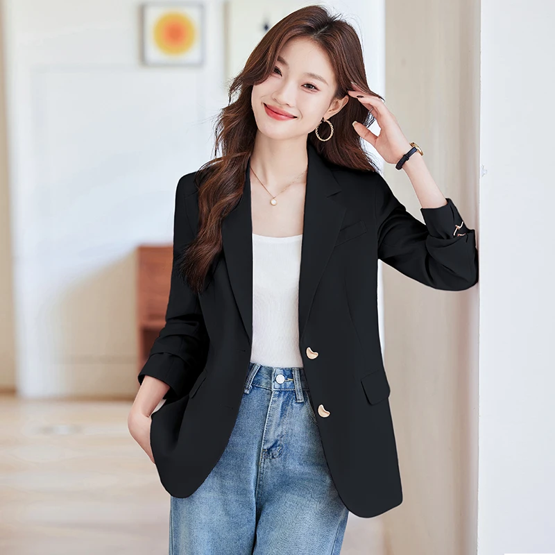 黑色西装外套女高级感2025春季新款上衣休闲气质小个子炸街小西服