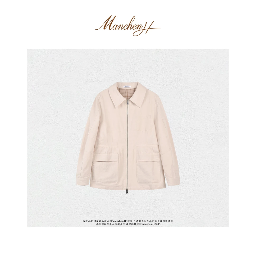 曼辰manchenh“LP简奢派”进口定制面料翻领拉链气质外套