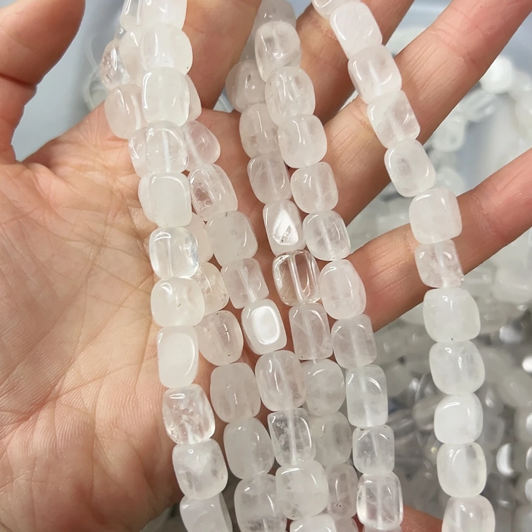 玛瑙/玉髓未镶嵌珠宝半成品，卡8x10奶白水晶方糖一条