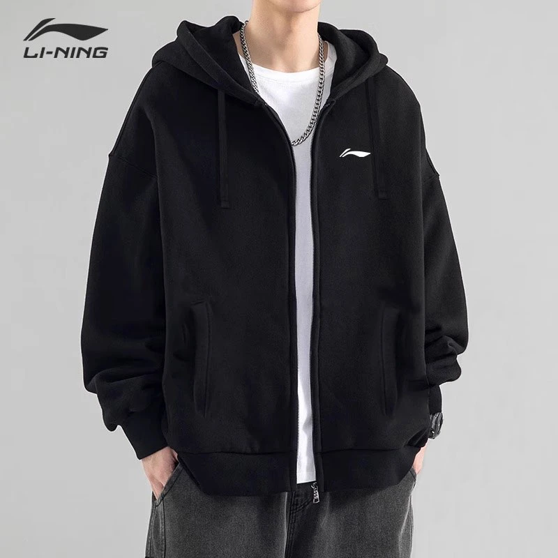 李宁外套男2025秋季新款开衫连帽卫衣运动服休闲大码宽松时尚潮
