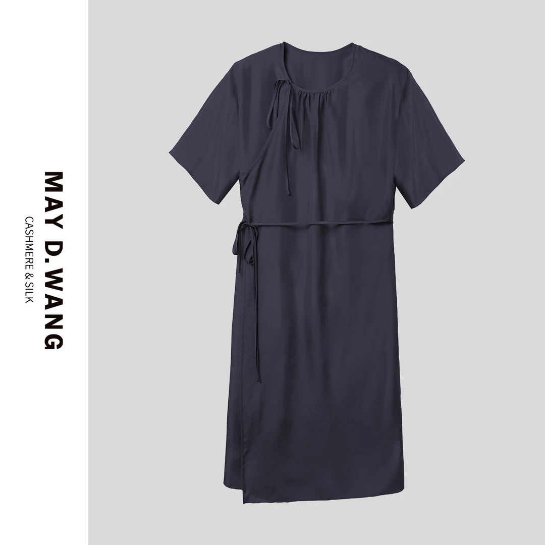 王之造春夏新中式斜门襟系带轻薄女款桑蚕丝连衣裙 E2F3045