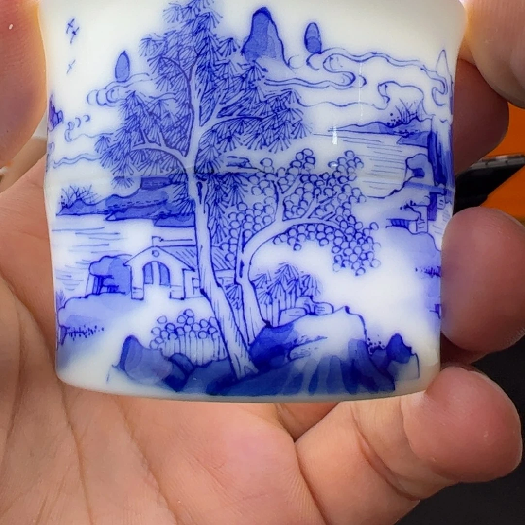 柴窑青花康熙山水竹节杯