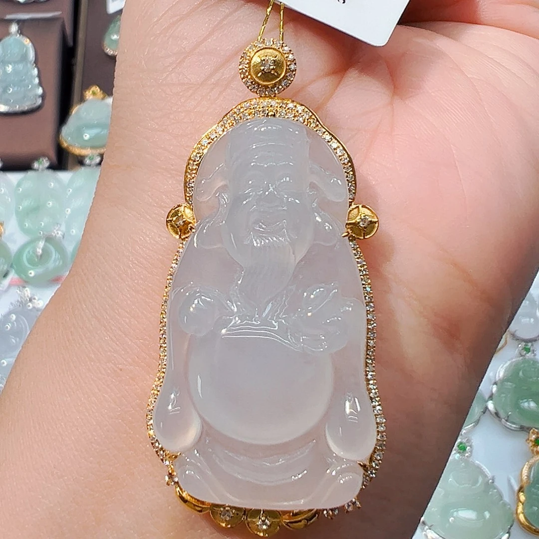 翡翠18K金镶嵌吊坠(不含链)财神爷51.2*24.5*10.8