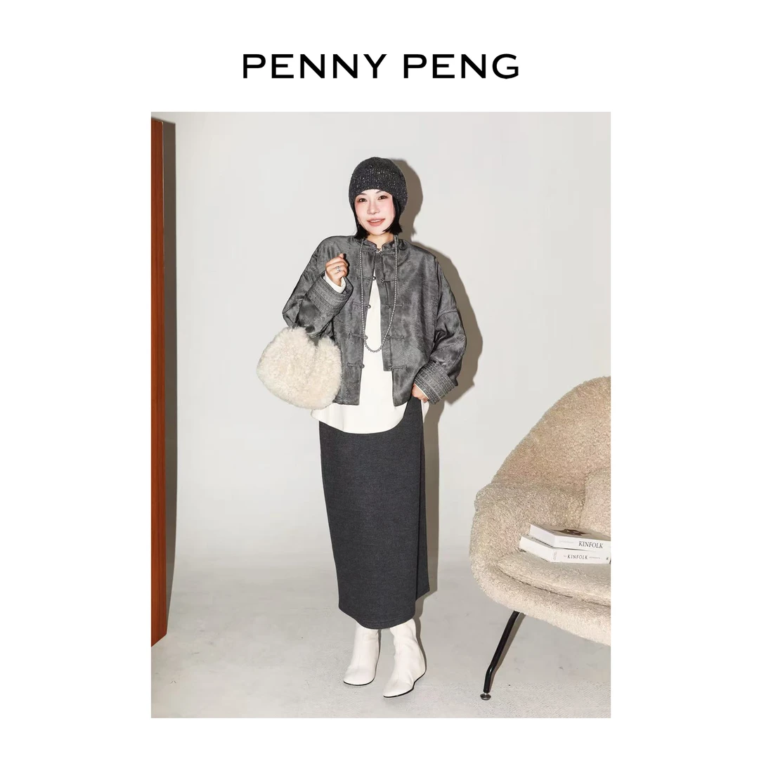 PENNYPENG 兰亭序 小众新中式国风立领对襟盘扣真丝高级短外套