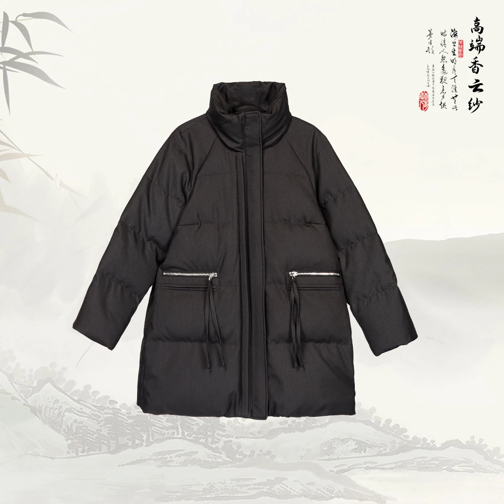 新款鹅绒立体蓬松立领中长款鹅绒服547110