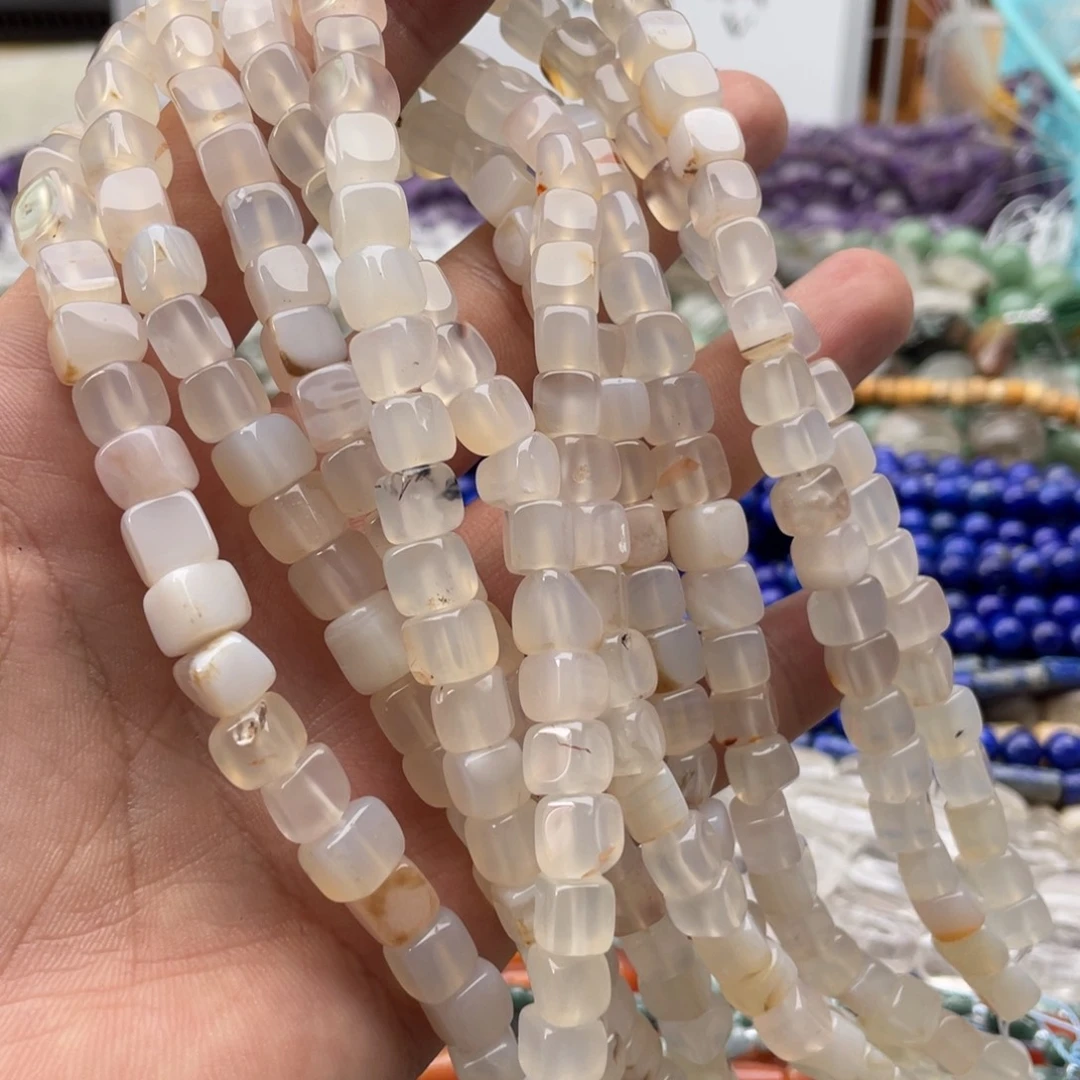 玛瑙/玉髓合金珠宝半成品一条装卡6mm白玛瑙方糖