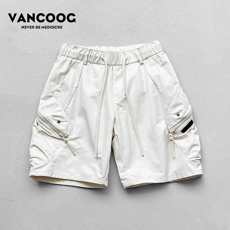 VANCOOG夏季美潮重磅宽松个性五分中裤大口袋户外机能哈伦短裤男