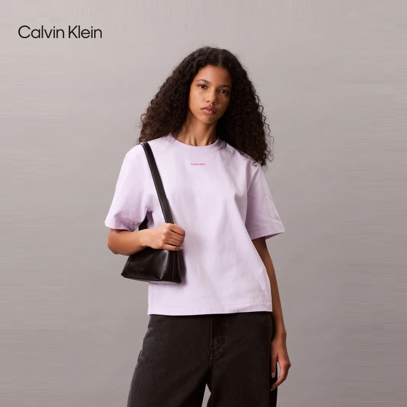 CK Jeans25早秋新款女士休闲通勤字母印花纯棉宽松短袖T恤