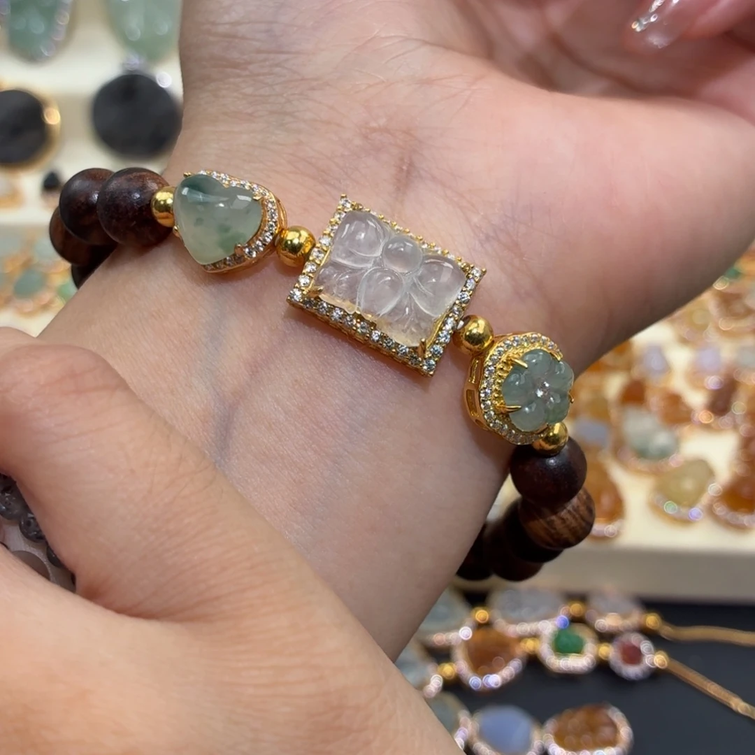 翡翠银S925镶嵌颈饰手串