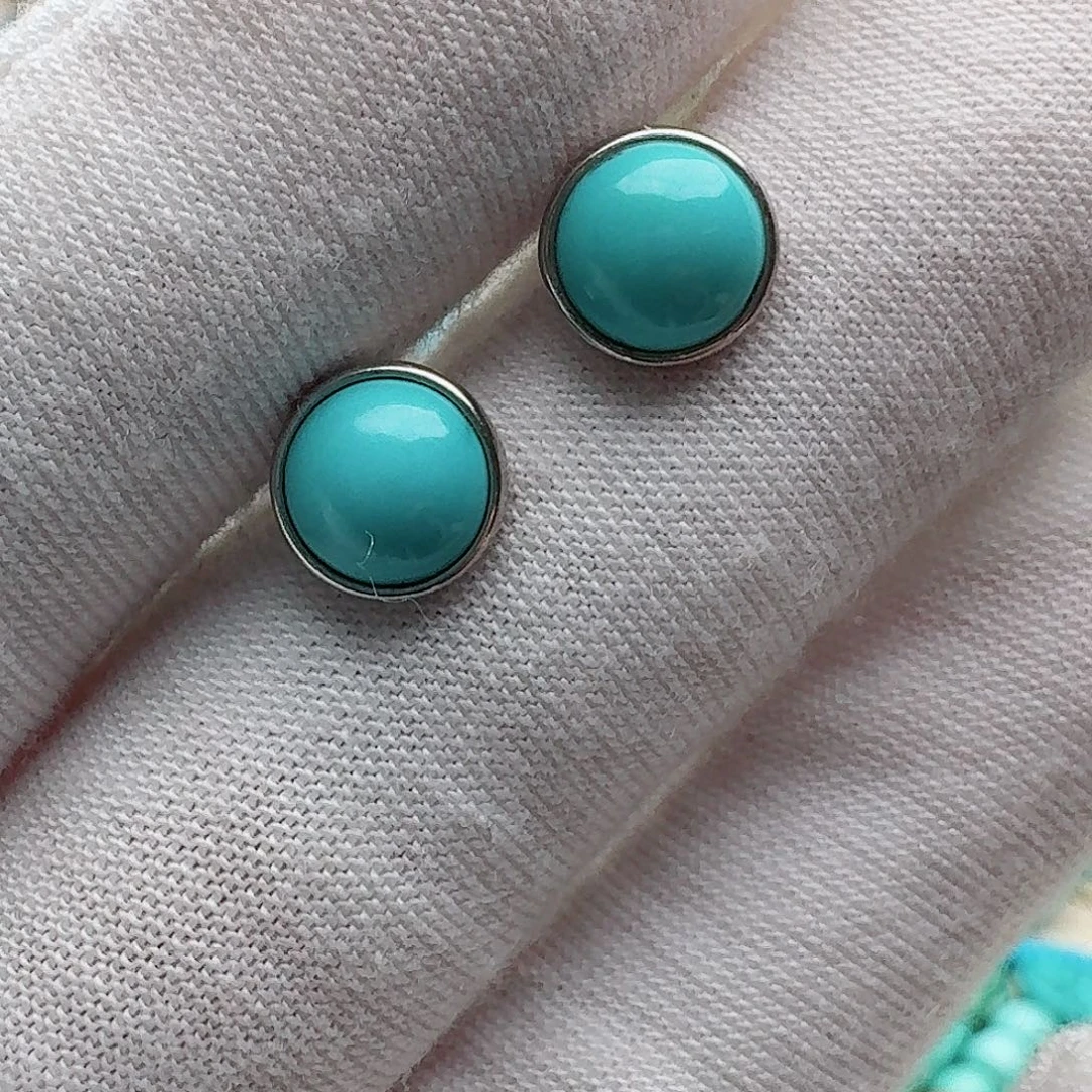 绿松石银S925镶嵌耳饰