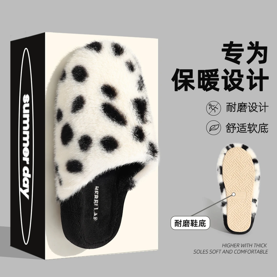 大黑点棉拖鞋女士2025新款室内家居厚底防滑加绒保暖棉拖男款批发