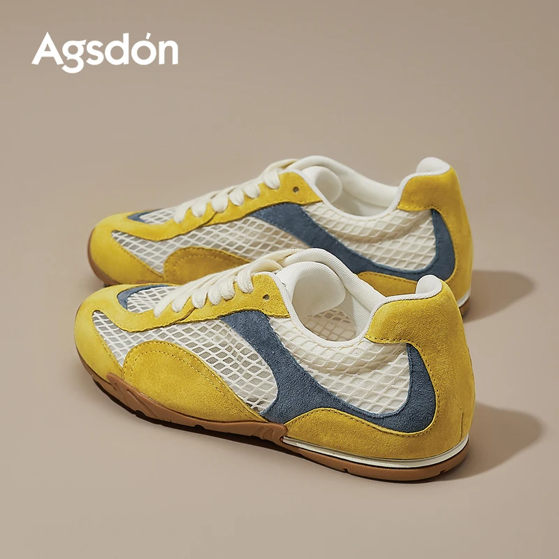 奥古狮登厚底芭蕾德训鞋女2025新款夏季透气黄色阿甘休闲运动鞋xx