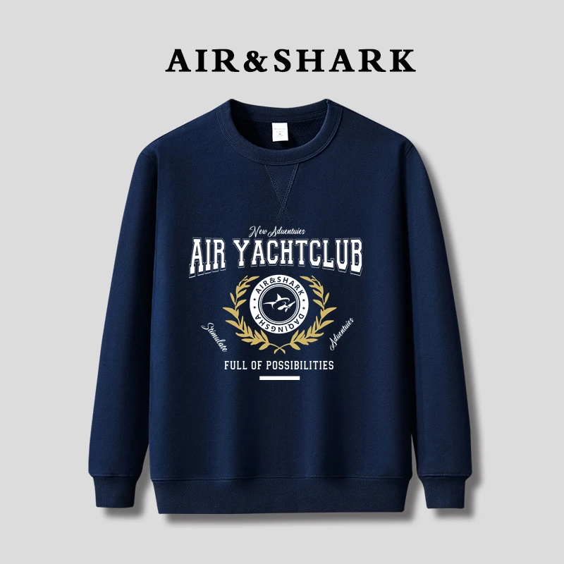 AIR SHARK鲨鱼纯棉卫衣男秋冬新款宽松休闲百搭加绒圆领长袖外套