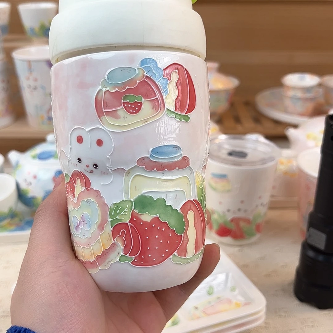 粉**洋景德镇手绘陶瓷杯子