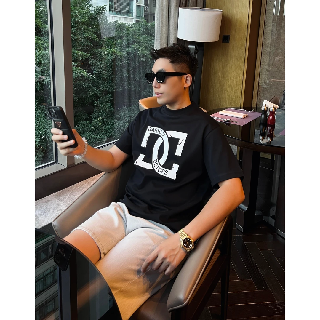 【双G短袖】李查德25夏季液氨棉涂鸦男士短袖T恤宽松情侣圆领半袖