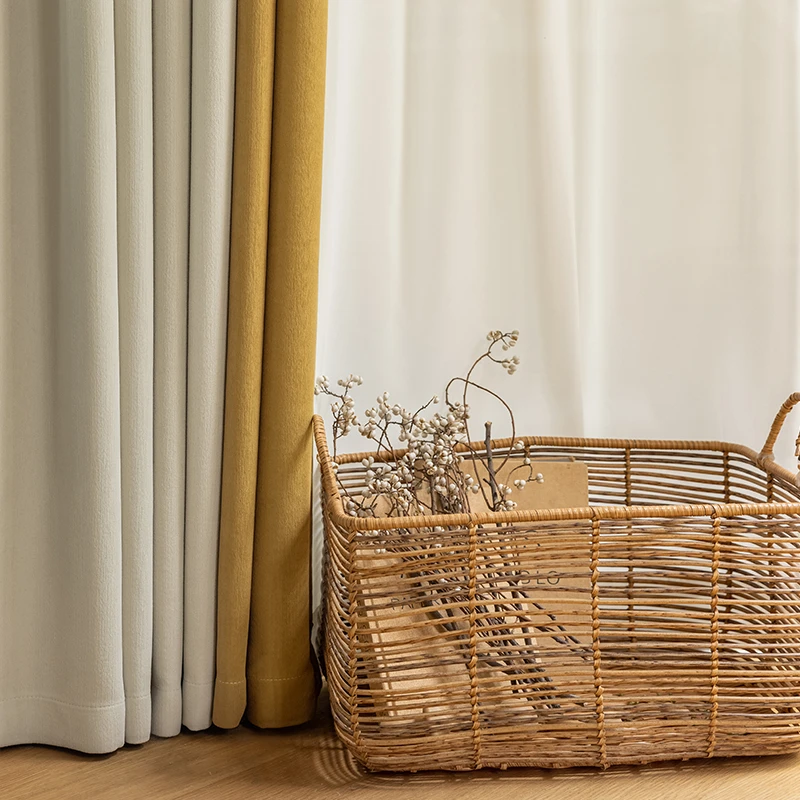 高遮光窗帘卧室窗帘全遮光打孔遮阳窗帘拼色现代简约客厅卧室飘窗