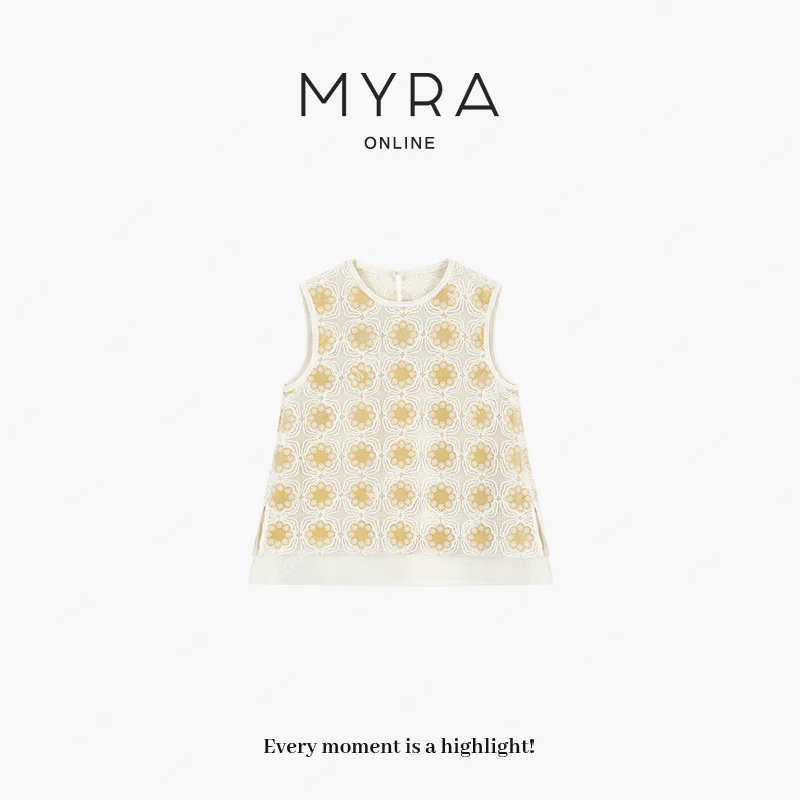 MYRA“独白”桑蚕丝镂空刺绣拼色钩花无袖马甲XM025145